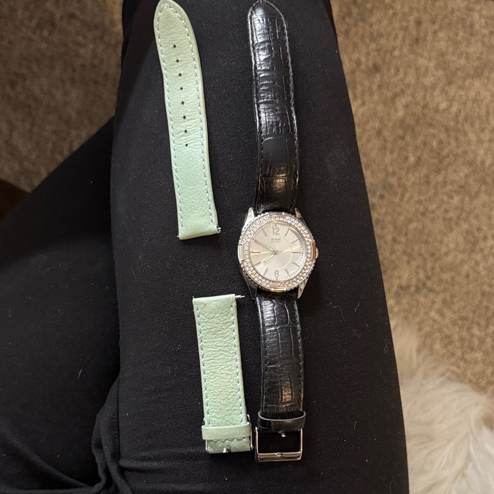 Guess Black and Mint Watch with Sparkling Bezel
